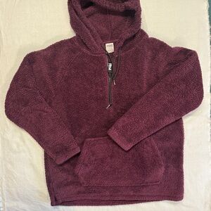 Victoria’s Secret Pink Maroon Sherpa Hoodie Sweatshirt‎ Size small Sm